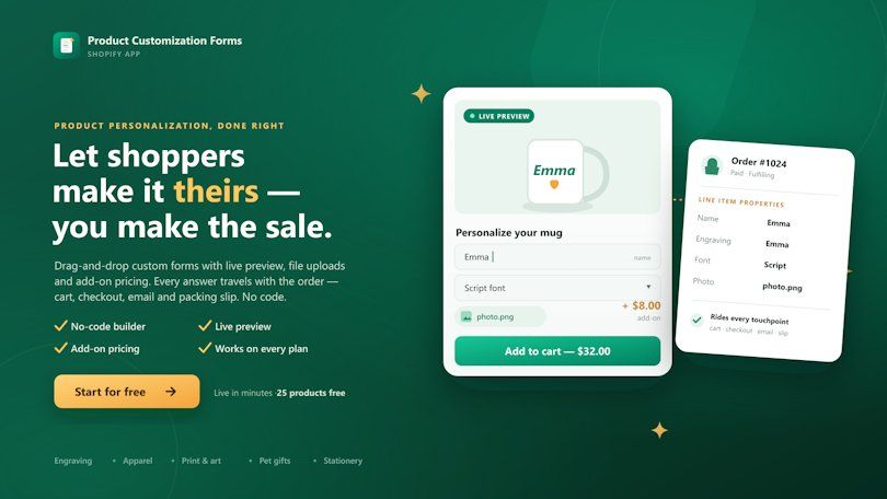Arvo Custom Product Forms for Shopify screenshot